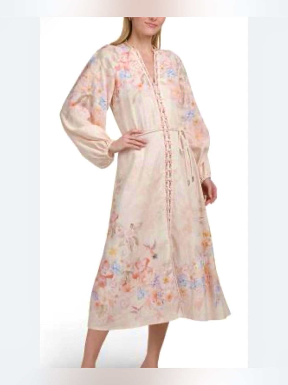 Calypso St. Barth Pastel Floral Tie-Waist Women’s Dress - Pink, Peach, Blue